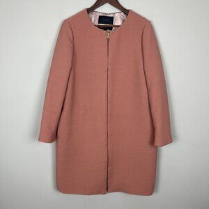 J. Crew Double Cloth Collarless Coat Jacket‎ Womens 14 Mauve Wool Preppy Italy